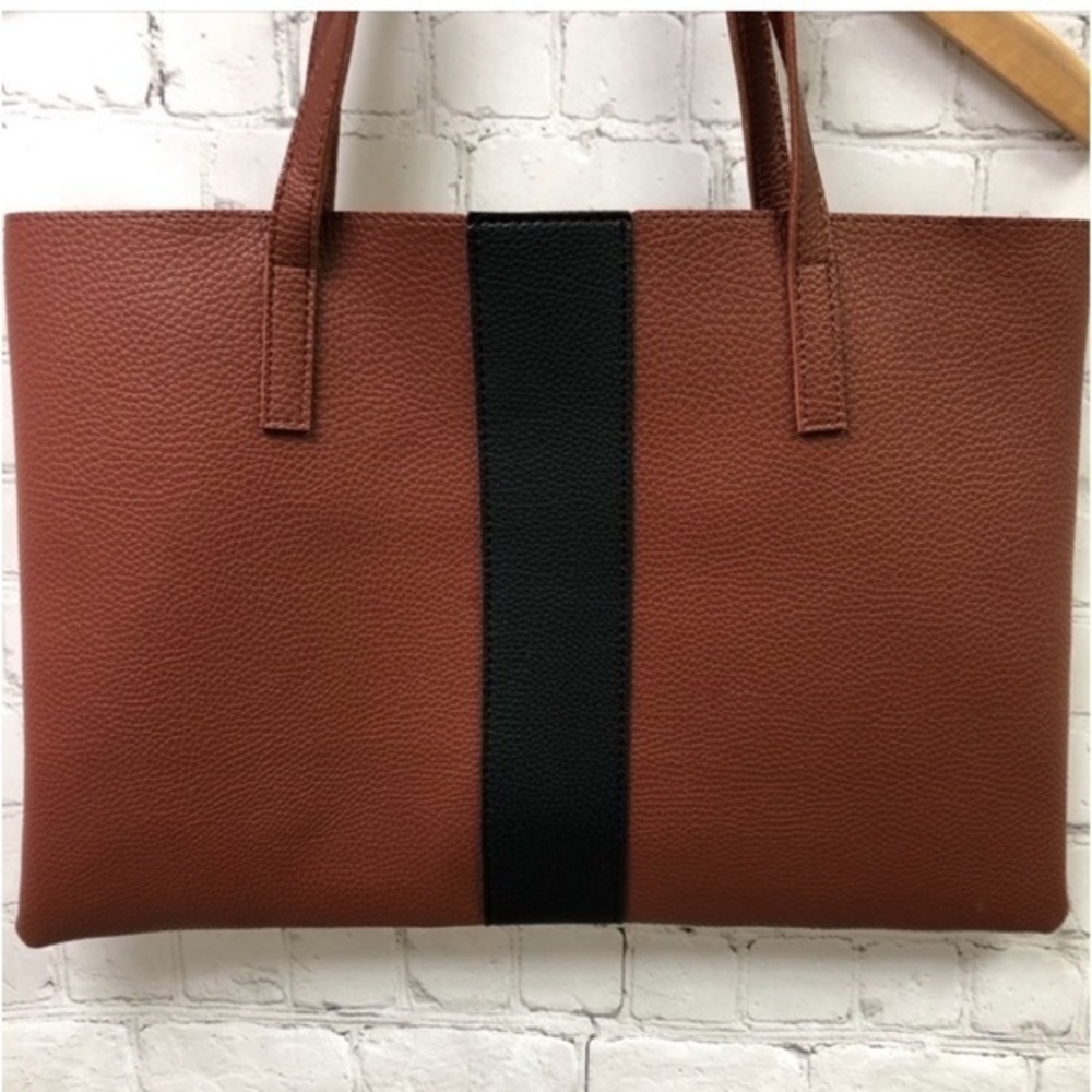 Vince Camuto Pebble Brown leather with black leather strip shoulder bag. - Picture 4 of 7